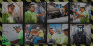 GLC Minerals employee collage showing plant workers, equipment operators, and workplace safety in action.